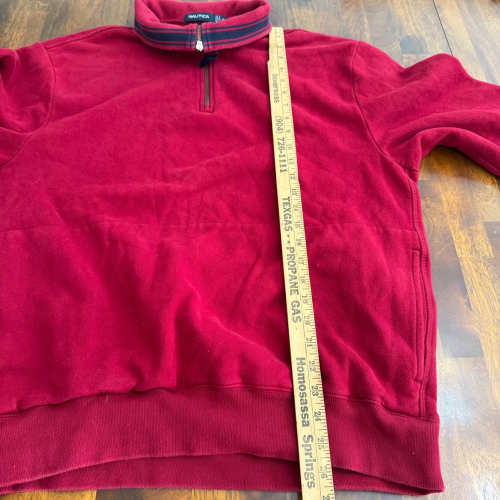 Nautica Red Quarter Zip Pullover Sweatshirt Men XL‎ Fleece Lined Logo Distressed - Picture 8 of 11